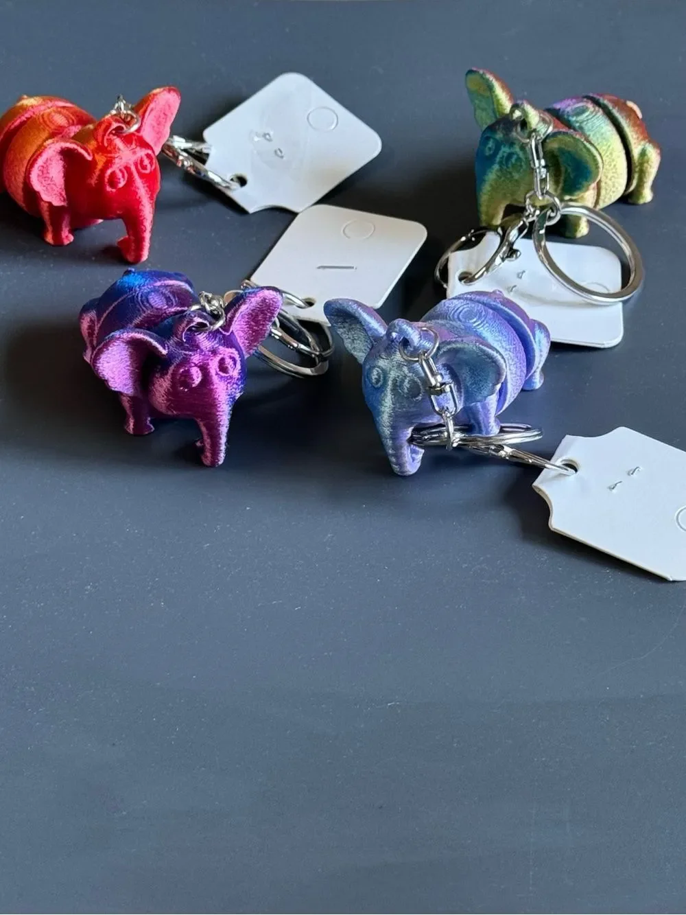NWT 3D Printed Articulated Elephant Keychain Red Orange Fidget Toy Bag Charm